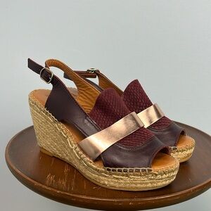 Anthropologie Naguisa wine & rose gold espadrilles wedge shoes size 37